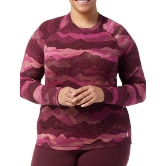 Smartwool Base Layer Top Womens 1X Merino 250 Crewneck Purple Pink Camo Shirt - Picture 1 of 10